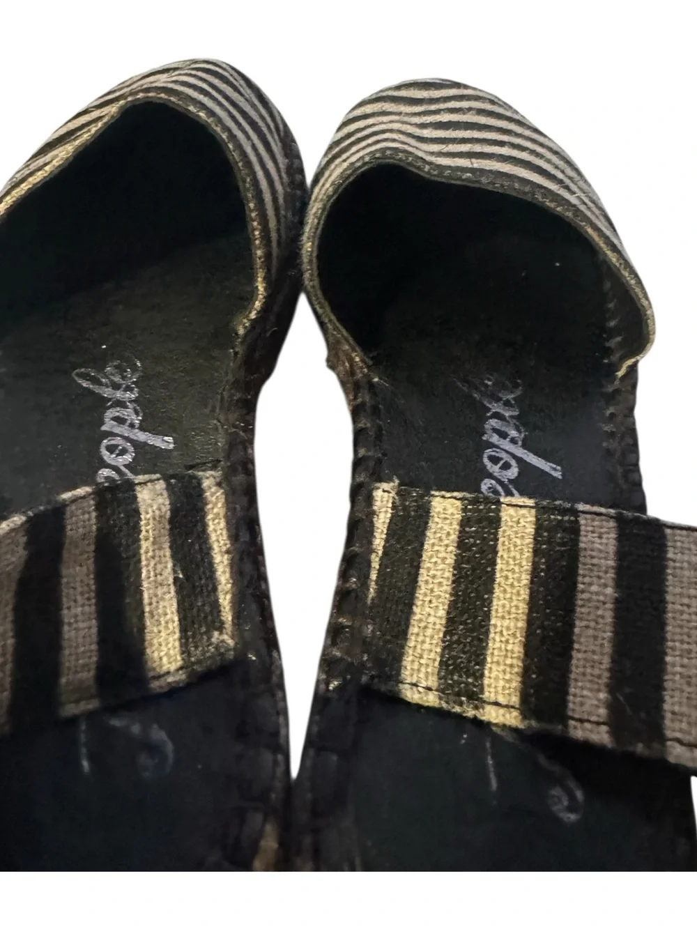 Free People Aurora Espadrille Striped Black White Sandals Sz 37/ US 7